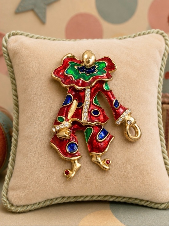 Jewelry - Brooch Bright Clown Articulated with Moveable Legs Colorful Rhinestone Enamel